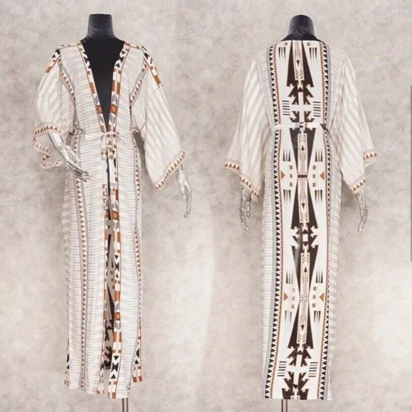 New Boho Western Kimono Maxi Long Duster Folk Cardigan - Picture 5 of 5